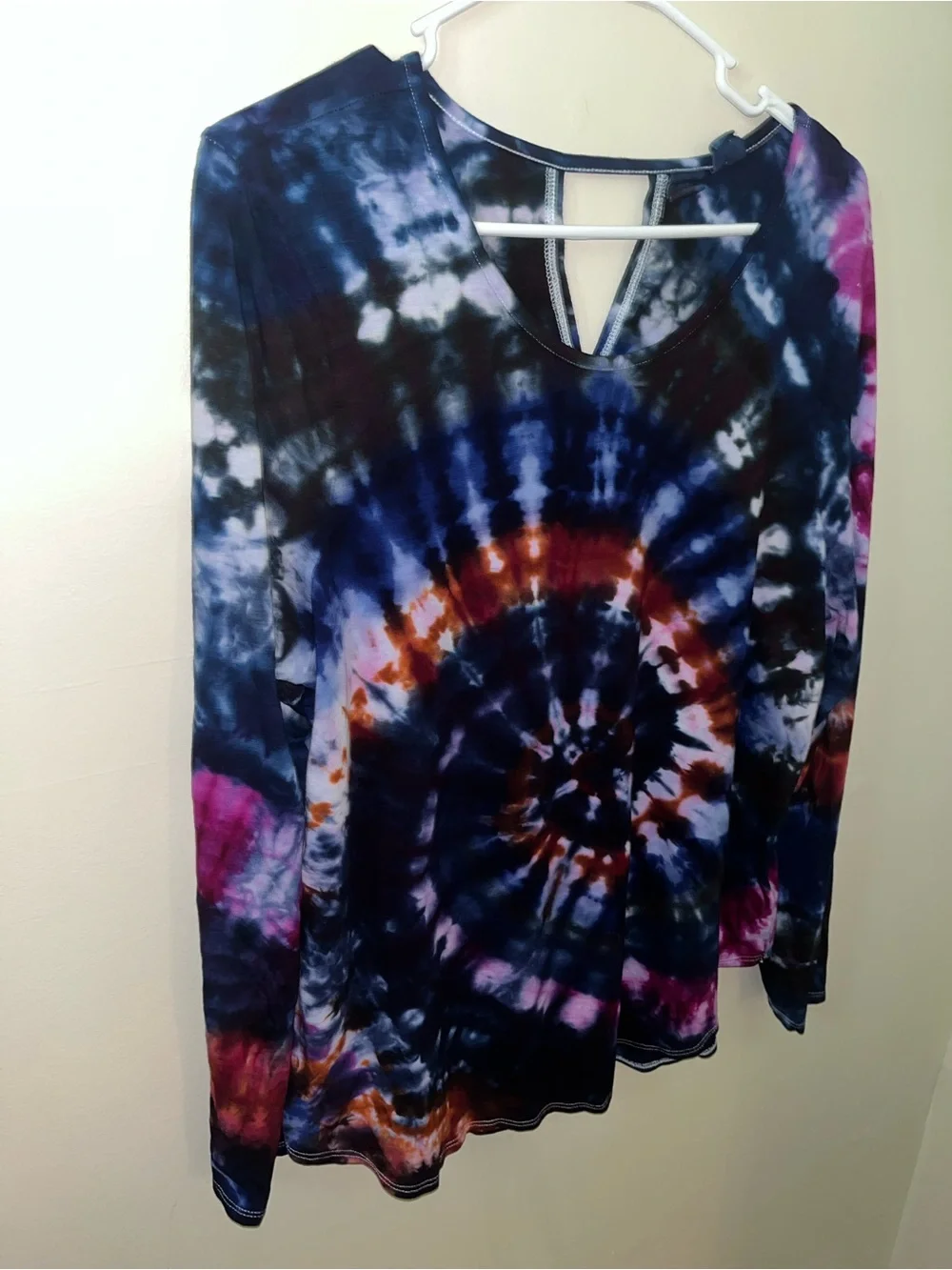 Custom Made Tie-Dye Long Sleeve V-Neck Top - Multicolor Womens Size XL